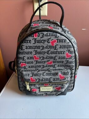 Juicy Couture Gray Logo Mini Backpack with Pink Hearts